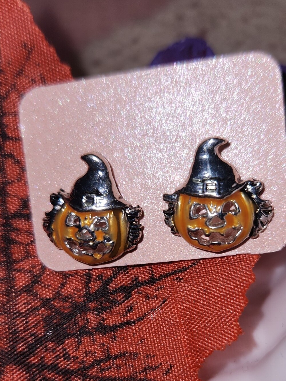 Halloween Pumpkin Stud Earrings Orange & Black